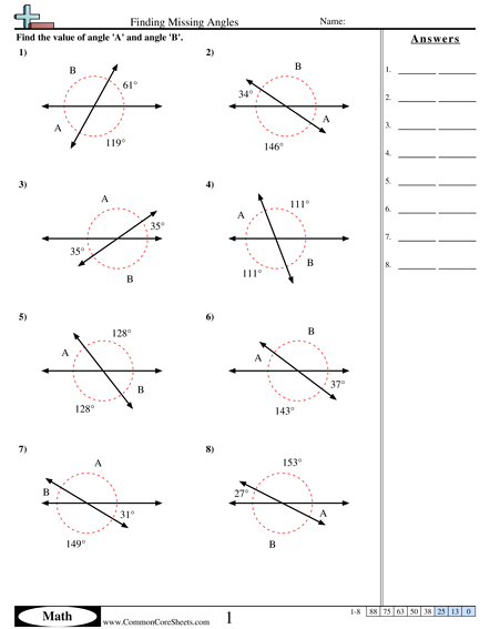 Angles Worksheets - Finding Missing Angles worksheet